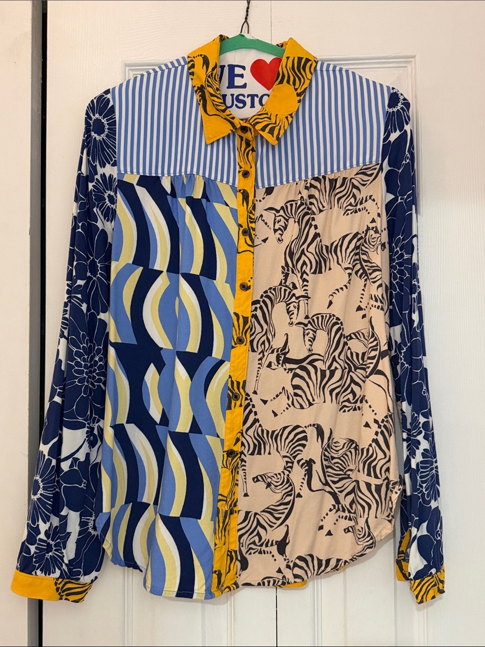 Maeve x Anthropologie The Paz Button-down Patchwork Zebra Print Top